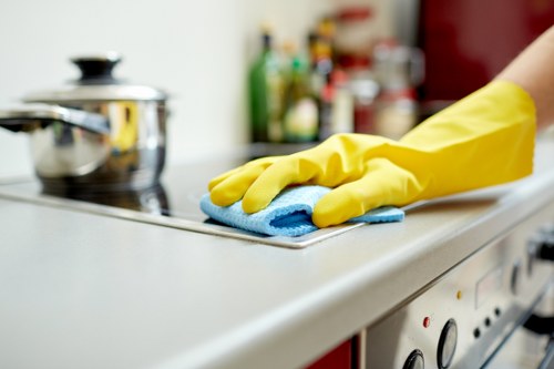 Local upholstery cleaner treating a sofa in a Hampstead home